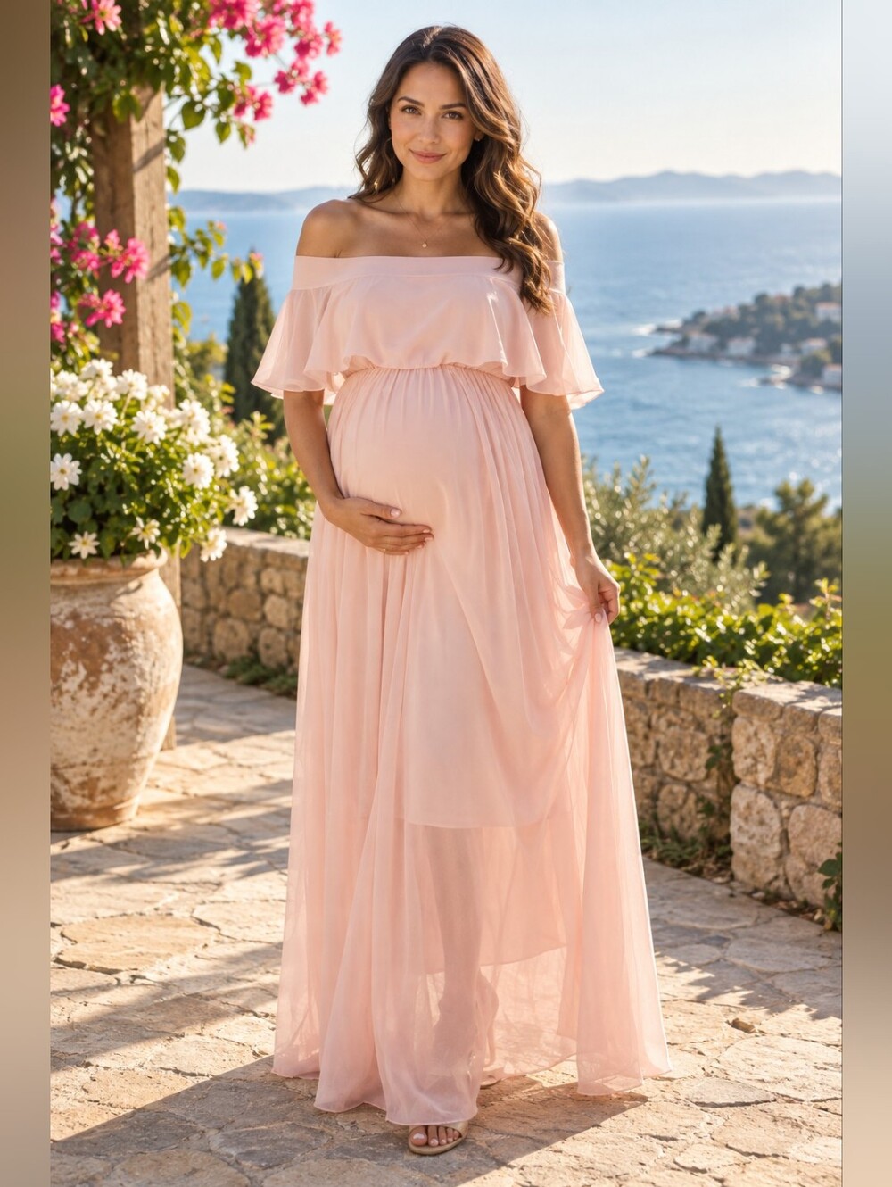 Blush Pink Chiffon Maternity Photoshoot Maxi Dress Size M